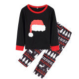 Christmas Family Matching Sleepwear Pajamas Sets Christmas Red Hat Top and Deers Trees Geometrical Pants