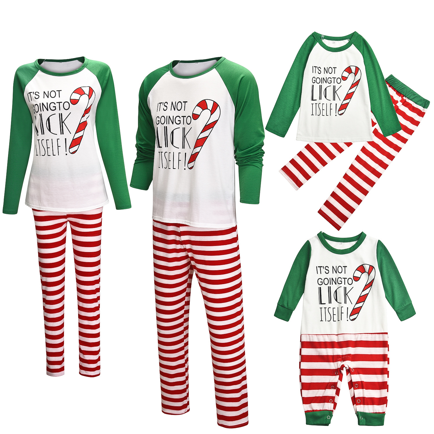 Christmas Family Matching Sleepwear Pajamas Sets Green Slogan Top and ...