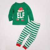 Christmas Family Matching Sleepwear Pajamas Sets ELF Slogan Christmas Hat Top and Green Stripes Pants