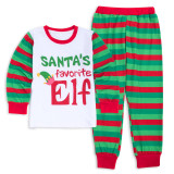 Christmas Family Matching Sleepwear Pajamas Sets ELF Slogan Top and Green Stripes Pants
