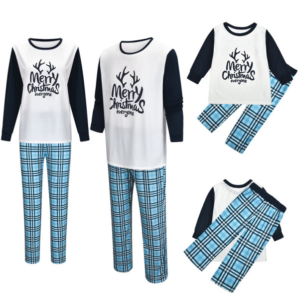 Christmas Family Matching Sleepwear Pajamas Sets Christmas Slogan Top and Plaids Pants