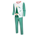 Christmas Family Matching Sleepwear Pajamas Sets Green ELF Top and Green Stripes Pants