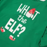 Christmas Family Matching Sleepwear Pajamas Green What ELF Christmas Hat Top and Green Stripes Pants
