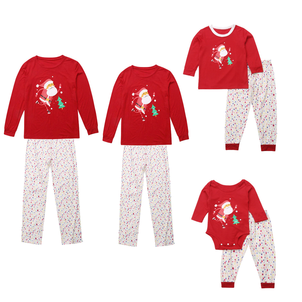 Christmas Family Matching Sleepwear Pajamas Sets Red Father Christmas