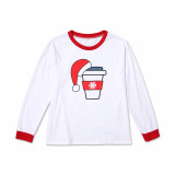 Christmas Family Matching Sleepwear Pajamas Sets White Beer Coffee Milk Top and Red Stripes Pants