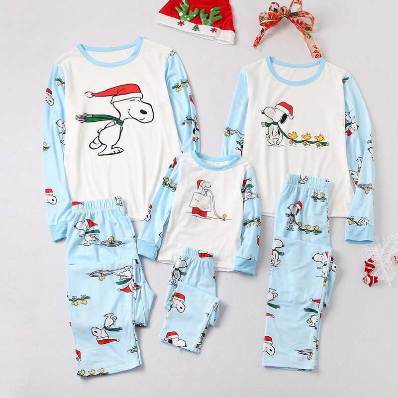 Christmas Family Matching Sleepwear Pajamas Sets Print Cartoon Snoopy Top And Pants
