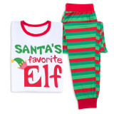 Christmas Family Matching Sleepwear Pajamas Sets ELF Slogan Top and Green Stripes Pants