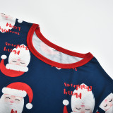 Christmas Family Matching Sleepwear Pajamas Sets Merry Christmas Santa Claus Top and Navy Pants