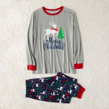 Christmas Family Matching Sleepwear Pajamas Sets Grey Deer Top and Navy Tree Pants