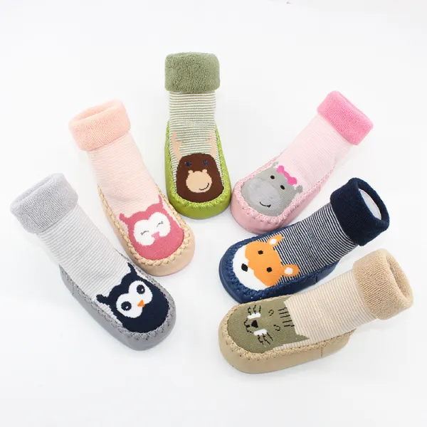 Baby Toddlers Girls Boy Cute Animals Stripes Knit Non-Skid Indoor Winter Warm Shoes Socks