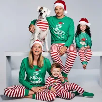 Plus Size Christmas Family Matching Pajamas Sets Green Stop Elfing Around Top and Red Stripes Pants