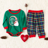 Christmas Family Matching Sleepwear Pajamas Sets Green Slogan Top and Navy Plaids Pants