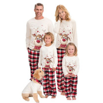 Plus Size Christmas Family Matching Pajamas Sets Cute Deer Top and Red Plaids Pants With Dog Cloth