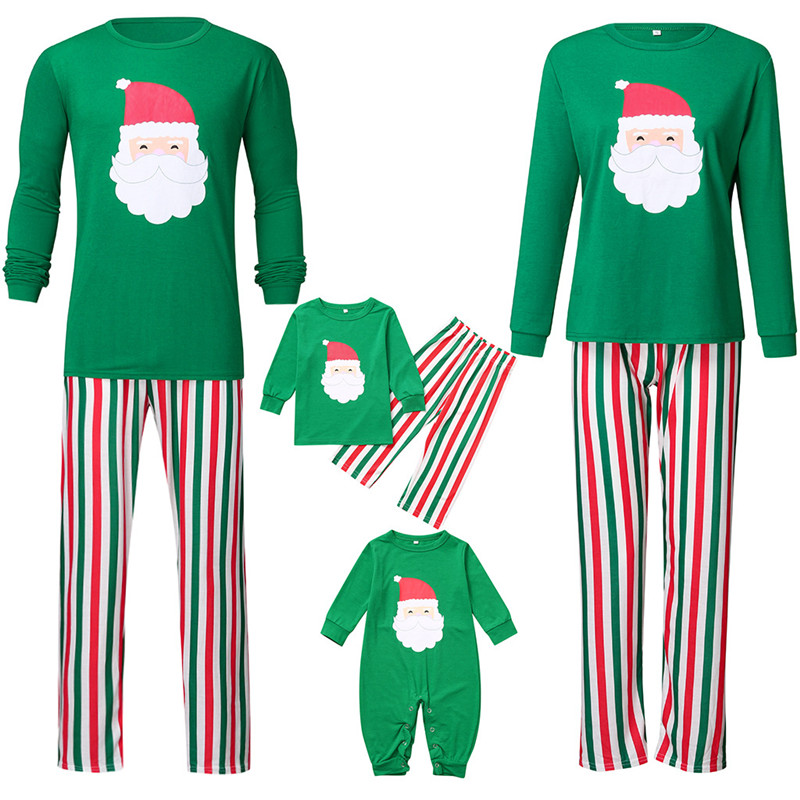 Christmas Family Matching Sleepwear Pajamas Sets Green Santa Claus Top ...