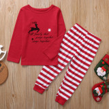 Christmas Family Matching Sleepwear Pajamas Sets Red Deers Slogans Top and Red Stripes Pants