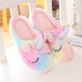 Adult Cozy Flannel Rainbow Unicorn Animal House Winter Warm Soft Sole Footwear