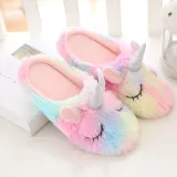 Adult Cozy Flannel Rainbow Unicorn Animal House Winter Warm Soft Sole Footwear