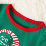 Christmas Family Matching Sleepwear Pajamas Sets Green Slogan Top and Navy Plaids Pants