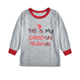 Christmas Family Matching Sleepwear Pajamas Sets Grey Merry Christmas Slogan Top and Red Plaid Pants