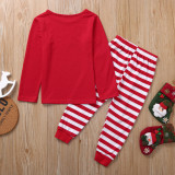 Christmas Family Matching Sleepwear Pajamas Sets Red Deers Slogans Top and Red Stripes Pants