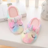 Adult Cozy Flannel Rainbow Unicorn Animal House Winter Warm Soft Sole Footwear