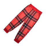 Christmas Family Matching Sleepwear Pajamas Sets Grey Merry Christmas Slogan Top and Red Plaid Pants