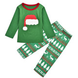 Christmas Family Matching Sleepwear Pajamas Sets Christmas Hat Top and Green Trees Pants