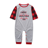 Christmas Family Matching Sleepwear Pajamas Sets Grey Slogan Top and Red Plaid Pants