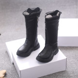 Kid Girl Lace Diamonds Add Wool PU Leather Over The Kneel Boots