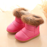 Kid Toddler Girl PU Leather Plush Faux Fur Snow Boots