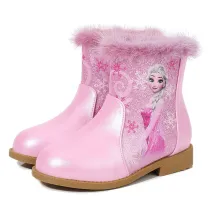 Kid Girl Sequins Princess Add Wool PU Leather Short Boots