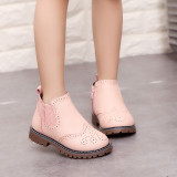 Kid Girl Embossed PU leather Martin Ankle Boots