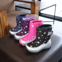 Kid Toddler Boy Girl Print Snowflake Add Wool Waterproof Snow Boots