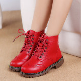 Kid Girl Embossed PU leather Martin Lace Up Short Boots