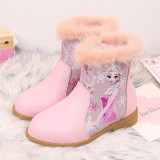 Kid Girl Sequins Princess Add Wool PU Leather Short Boots