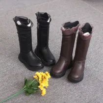 Kid Girl Lace Diamonds Add Wool PU Leather Over The Kneel Boots