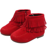 Kids Toddler Girl Suede Pure Color Tassel Martin Ankle Boots With Side Zipper