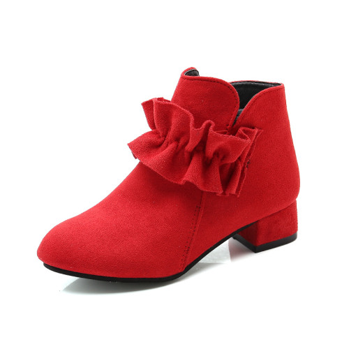 Kids Toddler Girls Suede Ruffles Ankle Low Heeled Pumps Boots