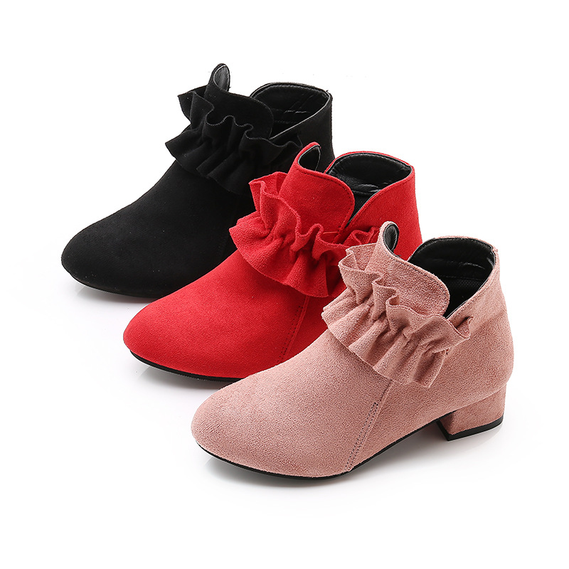 Kids Toddler Girls Suede Ruffles Ankle Low Heeled Pumps Boots