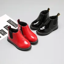 Kid Girl PU Leather Add Wool  Boots With Diamonds Side