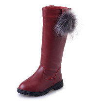 Kid Girl Pompom PU Leather Add Wool Winter WarmTall Boots