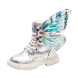 Kid Girl PU Leather Lace Up Martin  Boots With Butterfly Wings