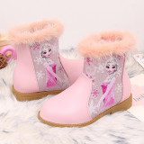 Kid Girl Sequins Princess Add Wool PU Leather Short Boots