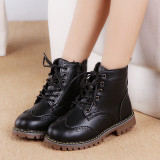 Kid Girl Embossed PU leather Martin Lace Up Short Boots