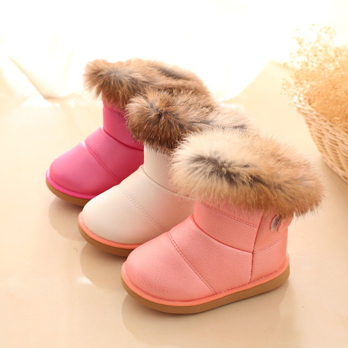 Kid Toddler Girl PU Leather Plush Faux Fur Snow Boots