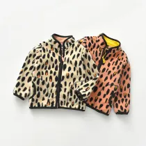 Toddler Kids Girl Polar Fleece Leopard Print  Zipper Jacket Outerwear Coats