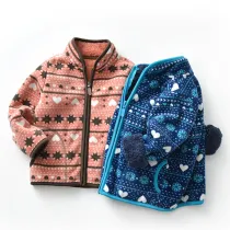 Toddler Kids Girl Polar Fleece Prints Geometric Hearts Snowflake Dots Zipper Jacket Outerwear Coats