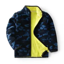 Toddler Kids Boy Polar Fleece Navy Camouflage Full Zipper Jacket Outerwear Coats