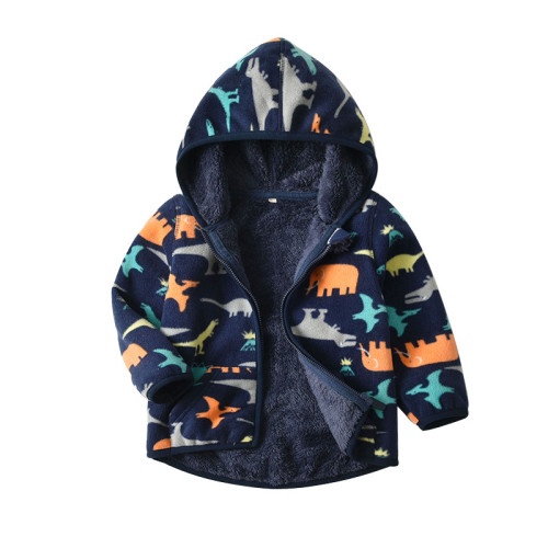 Toddler Kids Boy Polar Fleece Dinosaurs Octopus Zipper Hooded Jacket Outerwear Coats