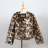 Toddler Kids Girl Faux Fur Leopard Print Thick Warm Coats Outerwears